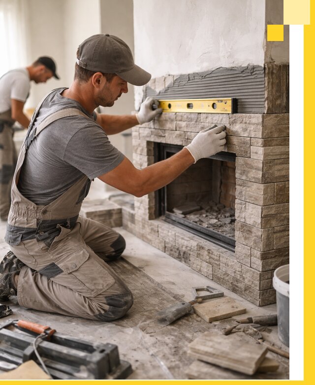 Облицовка каминов в Гае, монтаж и отделка натуральным камнем