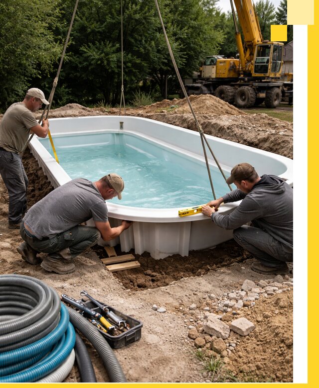 Установка и монтаж композитных бассейнов под ключ в Гае