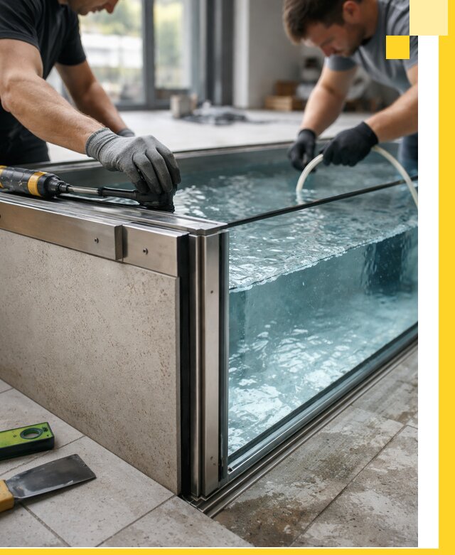 Проектирование и монтаж стеклянных бассейнов в Гае