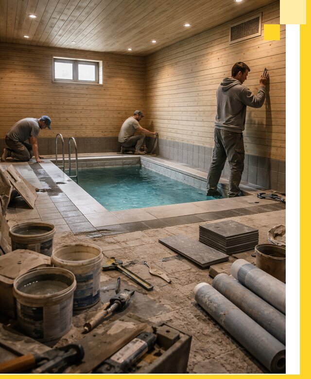 Строительство бани с бассейном и сауной под ключ в Гае