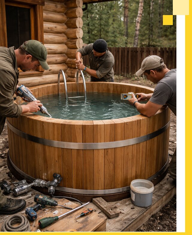 Строительство бань с купелью под ключ и отделкой в Гае