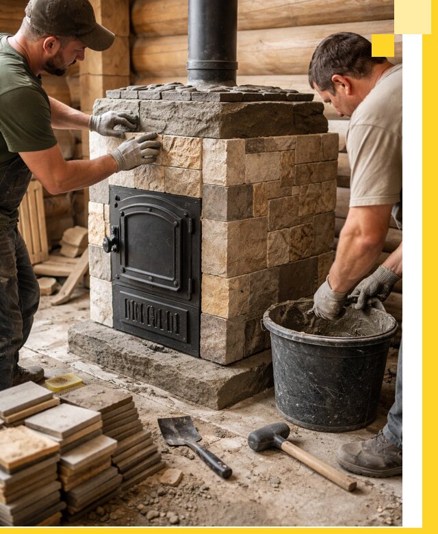 Облицовка банной печи под ключ в Гае: камень и плитка