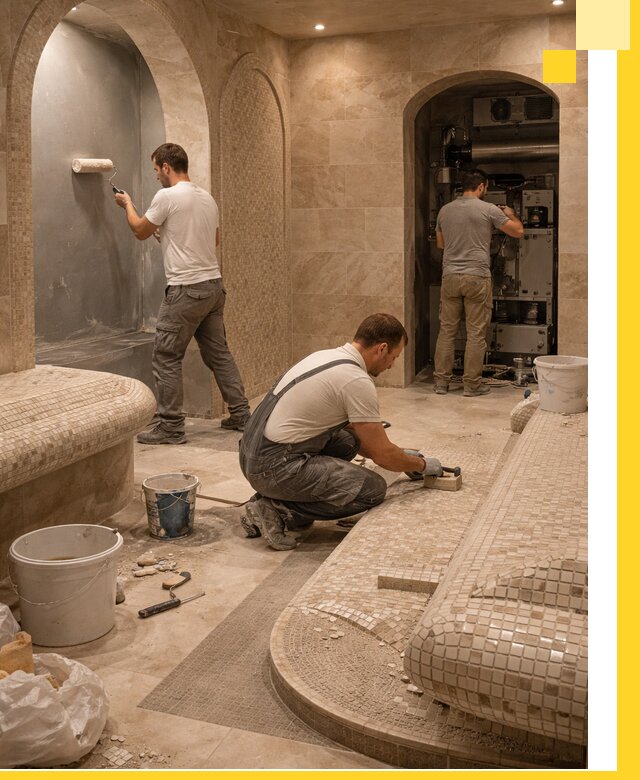 Строительство бани с хамамом и бассейном под ключ в Гае