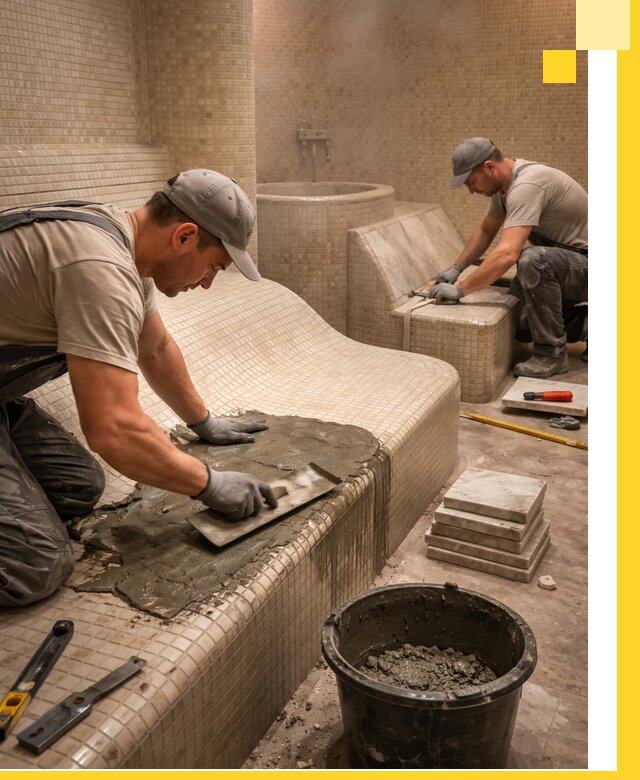 Лежаки для хамама под ключ в Гае, проект и монтаж