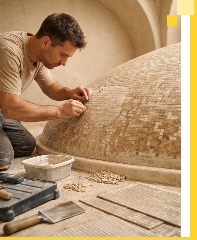 Профессиональная укладка мозаики для хамама под ключ в Гае